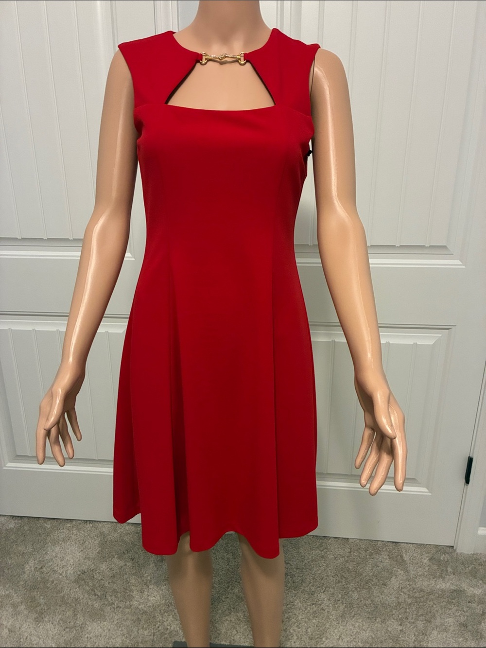Kensie Red Sleeveless Dress with Gold Accent Hardware